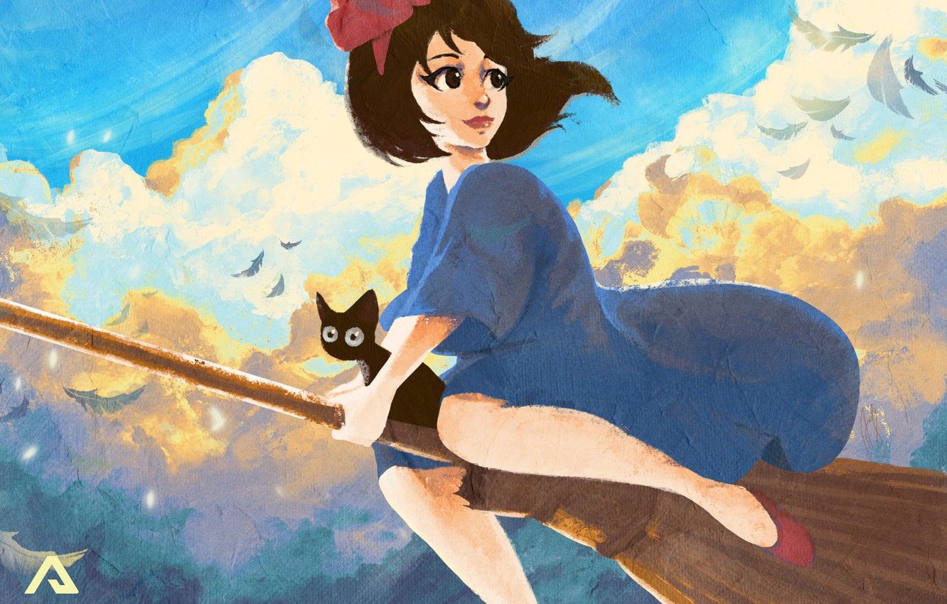 Wallpaper cat, girl, art, Kiki, Jiji, Kikis Delivery Service