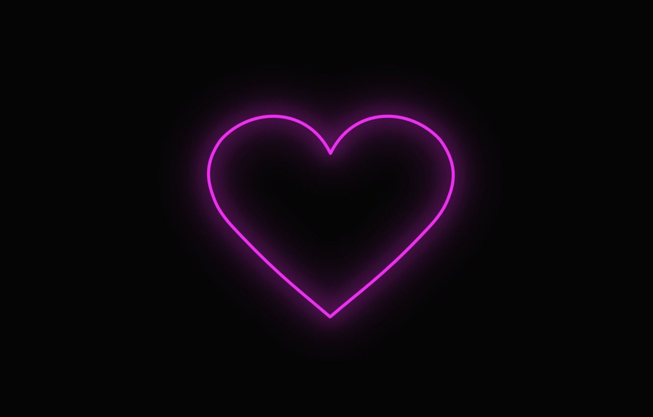 Wallpaper love, heart, neon, love, black background, neon image