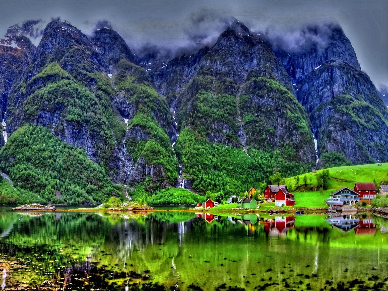 Village on Mountain Lake Wallpaper and Background Imagex1200