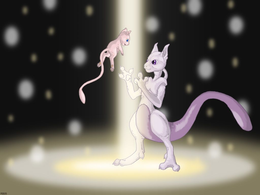 Free download Mew and Mewtwo by RacieB [1024x768] for your Desktop