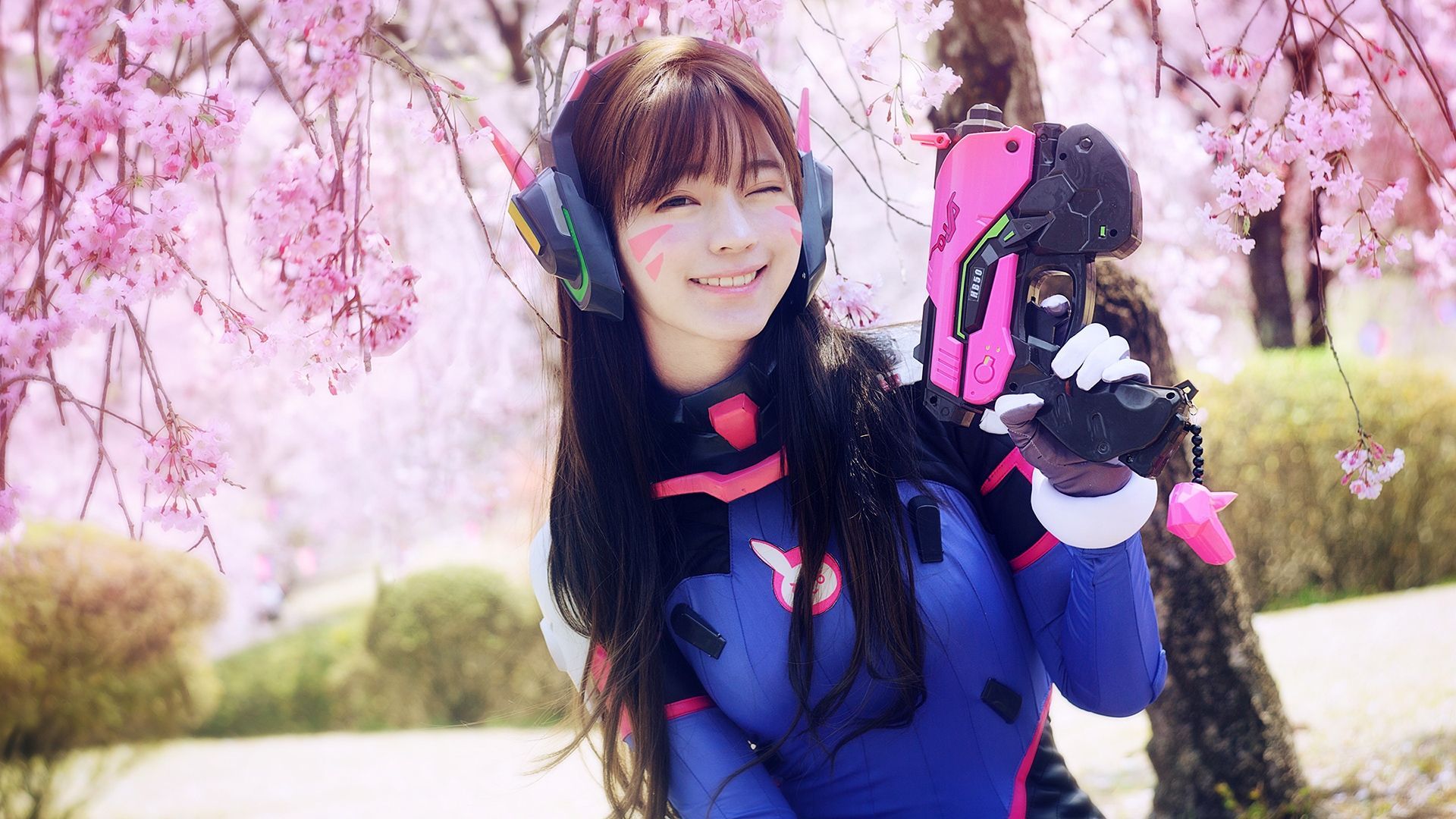 Awesome D.Va Beautiful Wink and Smile Overwatch Cosplay Cherry