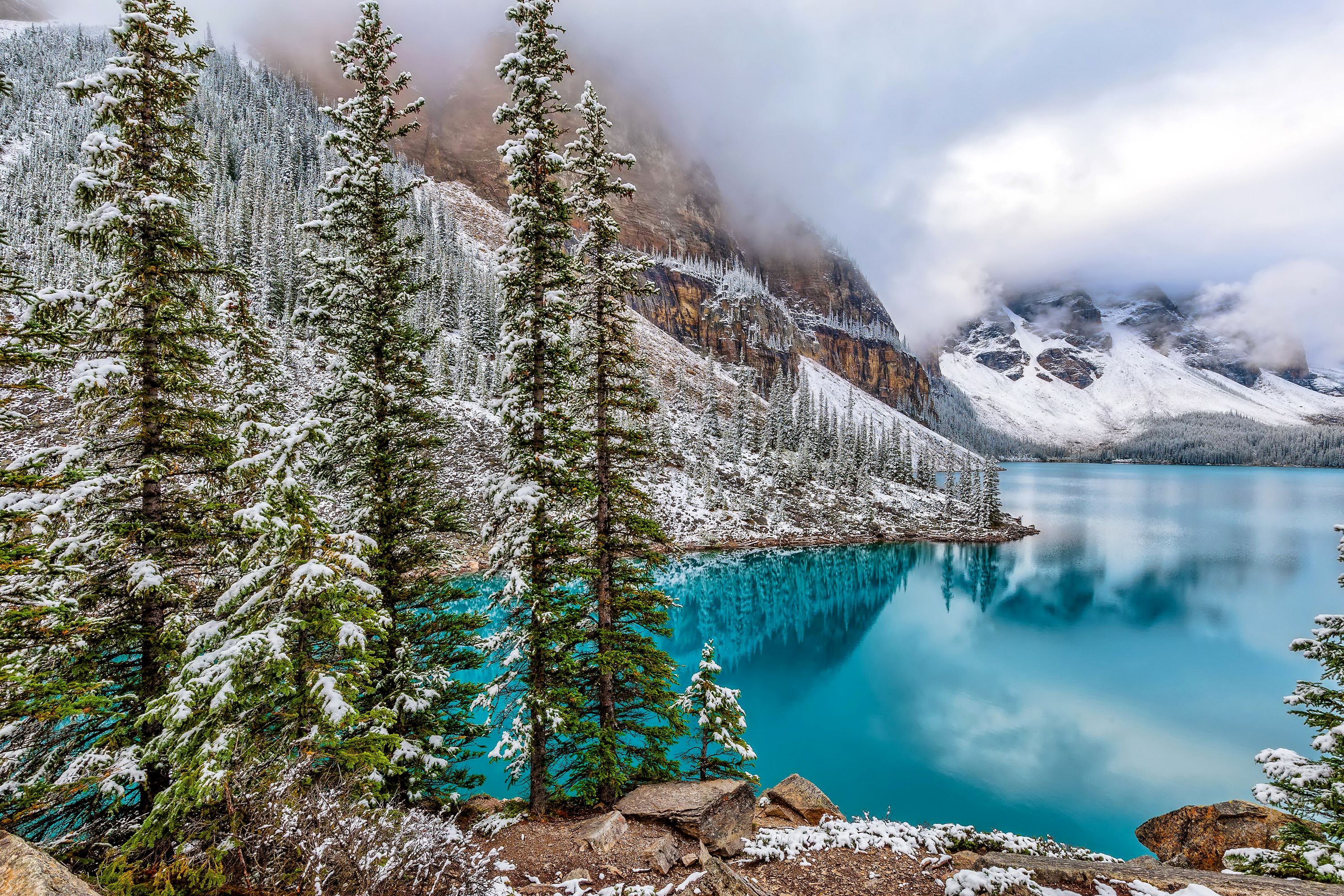 3000x2000 Canada, Earth, Lake, Moraine Lake, Mountain, Reflection, Rock, Snow, Tree, Turquoise, Winter Gallery HD Wallpaper