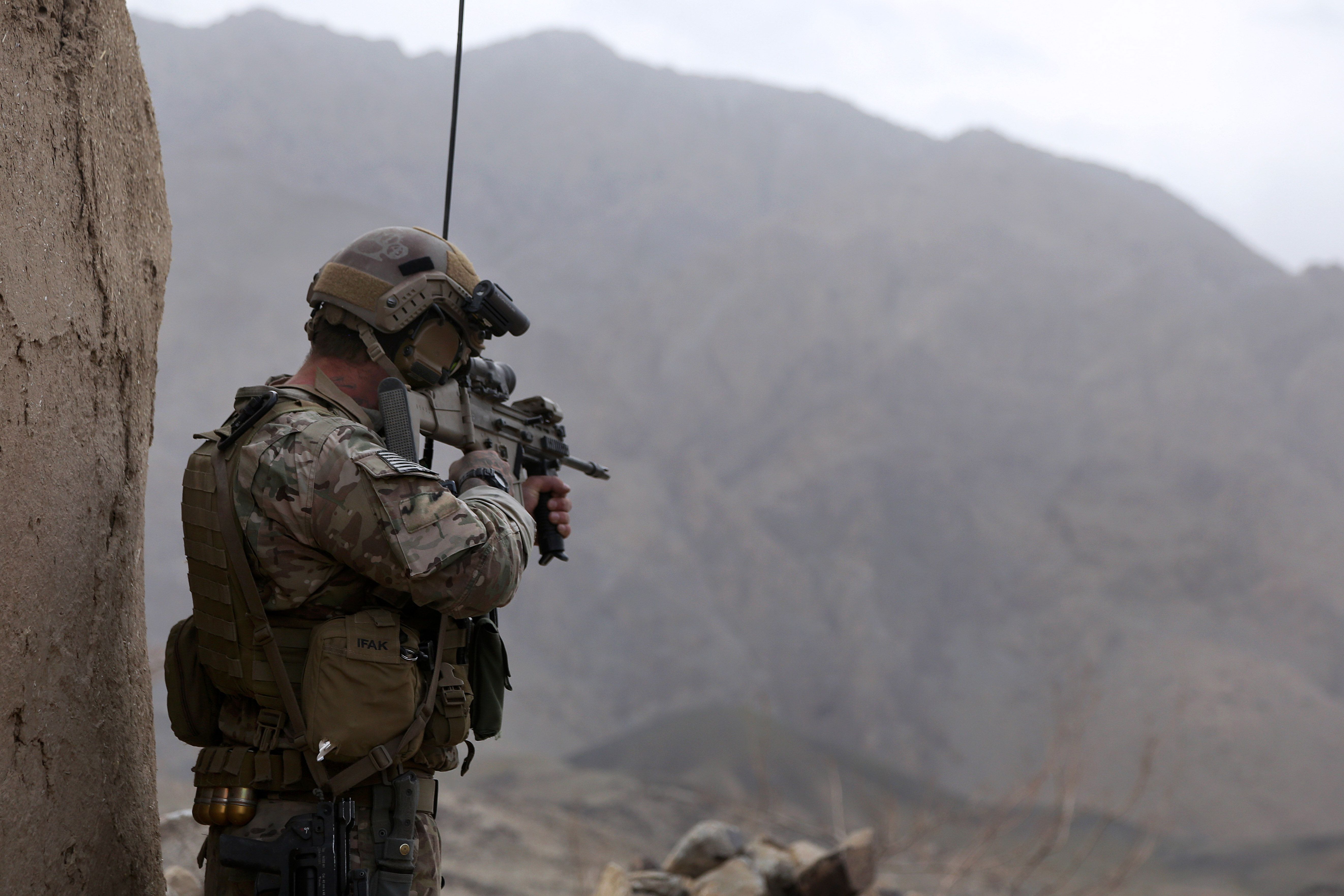 A U.S. Special Forces soldier provides security during a clearance