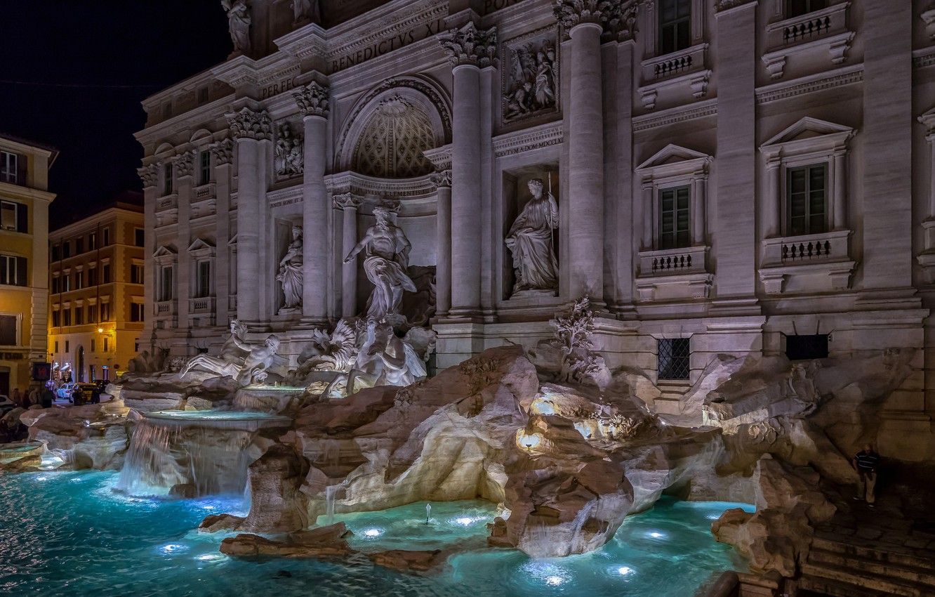Free download Wallpaper night lights Rome Italy the Trevi fountain