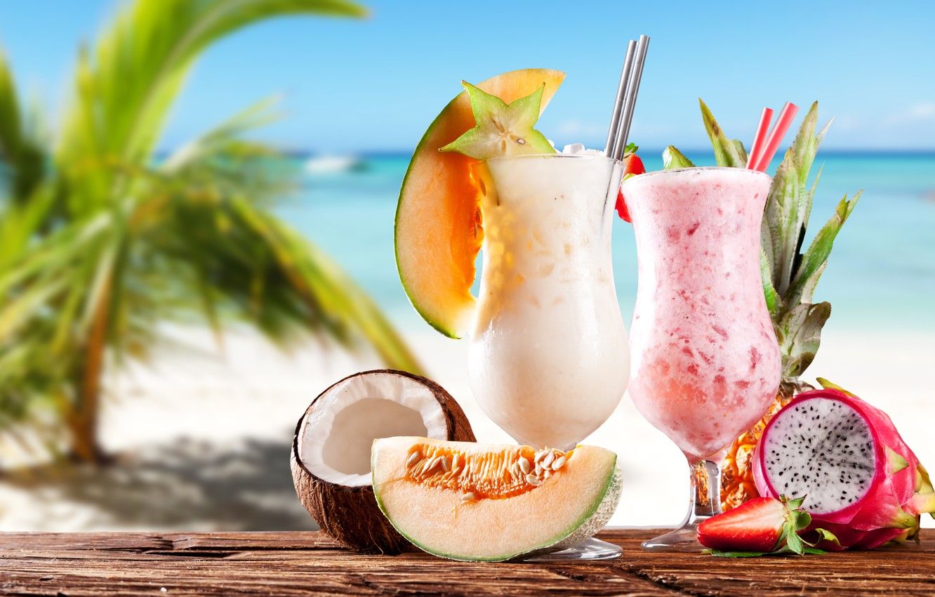 Wallpaper sea, beach, coconut, strawberry, pineapple, beach, sea