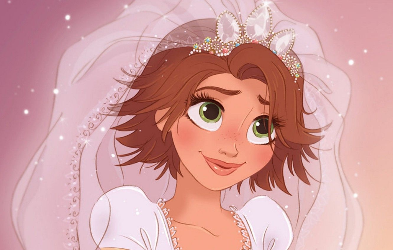 Wallpaper cartoon, Rapunzel, the bride, Princess, wedding, crown