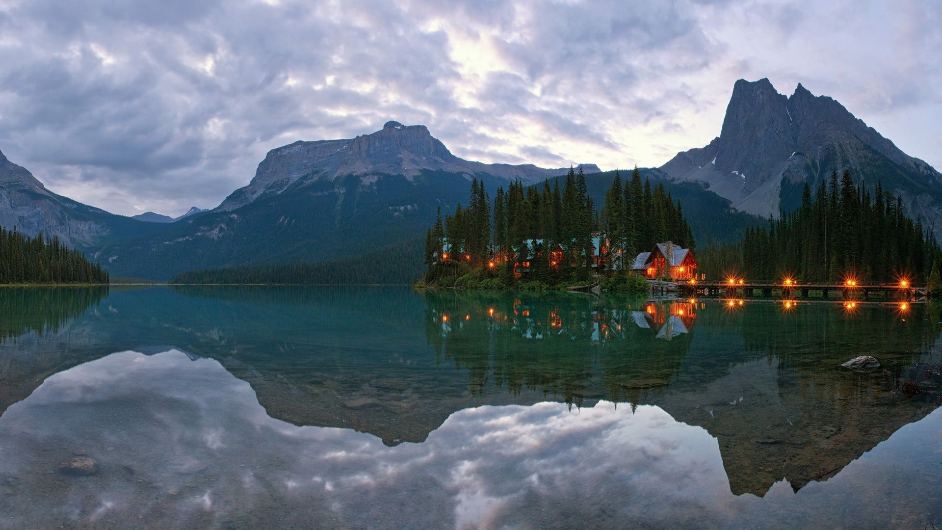 canada, Yoho, National, Park, Lake, Emerald, Mountains, Houses