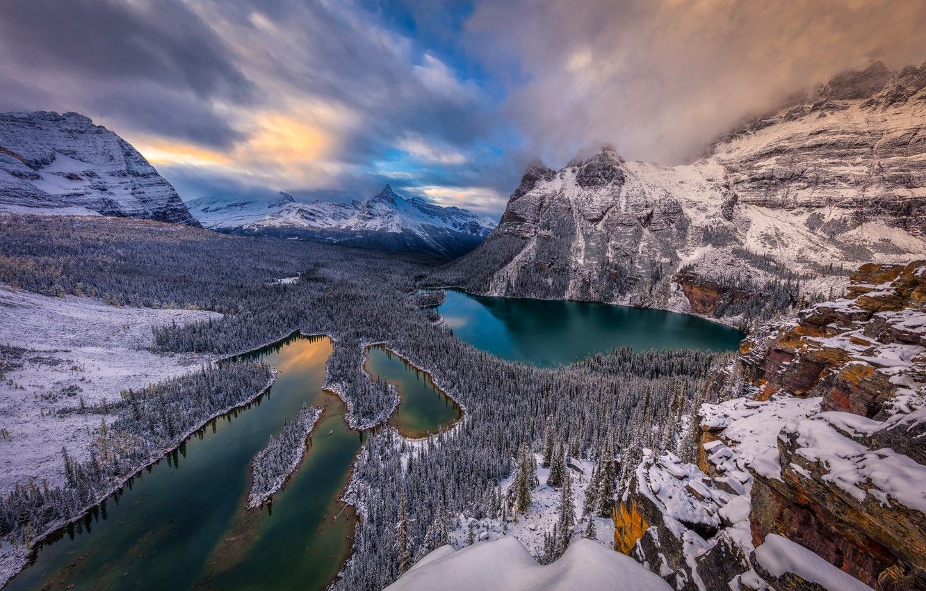 Wallpaper winter, snow, mountains, lake, Canada, panorama, Canada