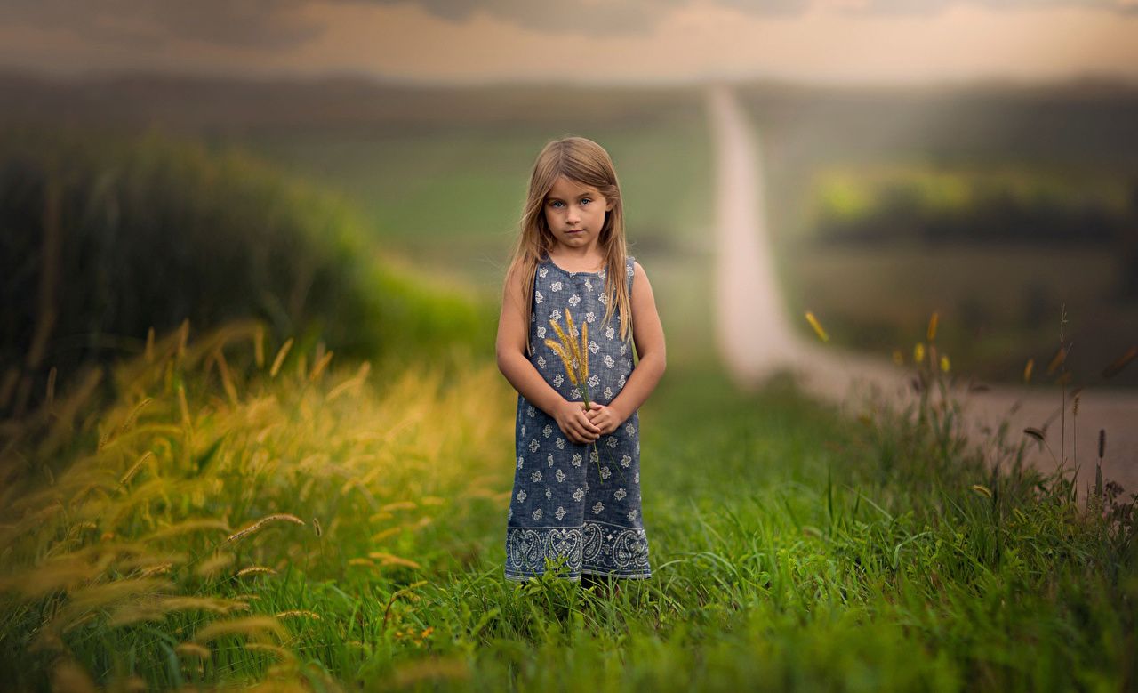 Desktop Wallpaper Little girls child Fields Grass