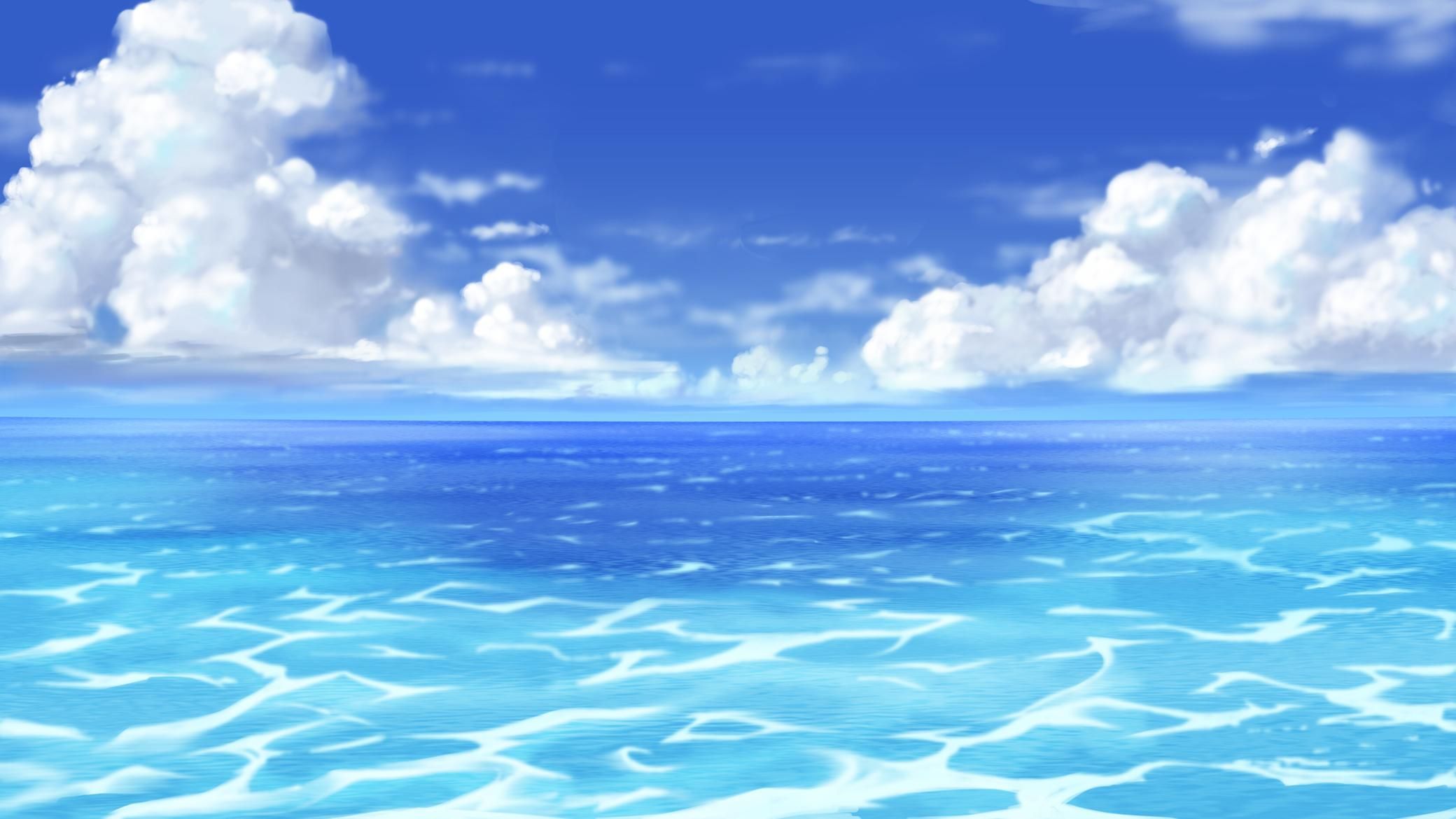 Premium Photo | Anime scene of a beautiful blue ocean with a boat in the  distance generative ai