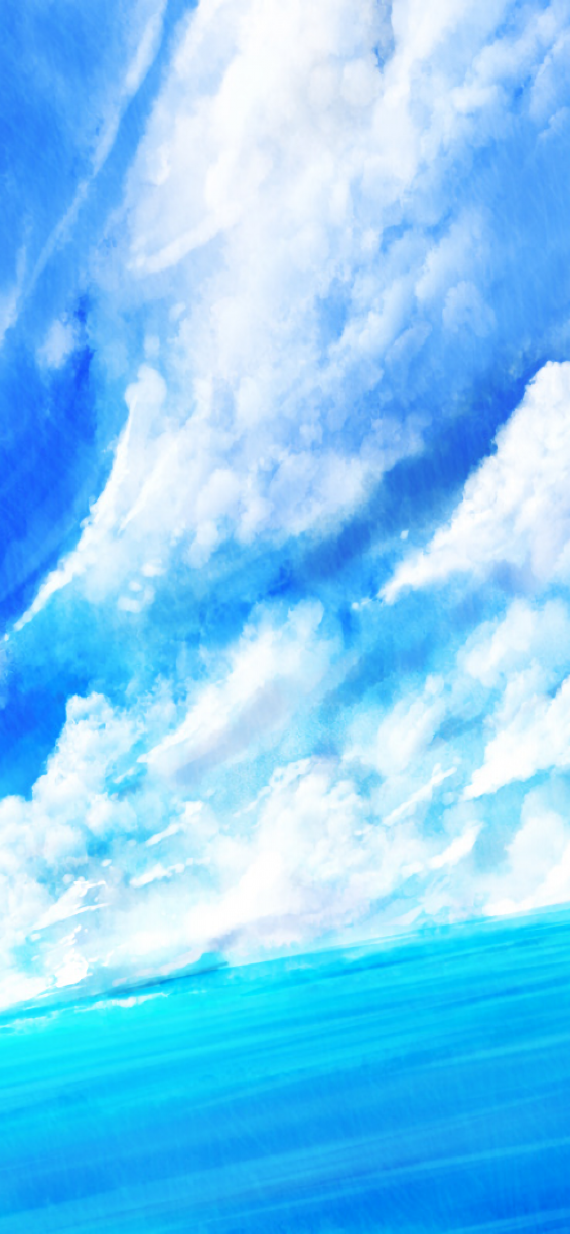Download 1125x2436 Anime Landscape, Anime Girl, Clouds, Ocean