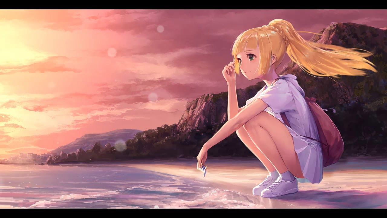 Anime Girl Enjoying the Ocean Animated wallpaper