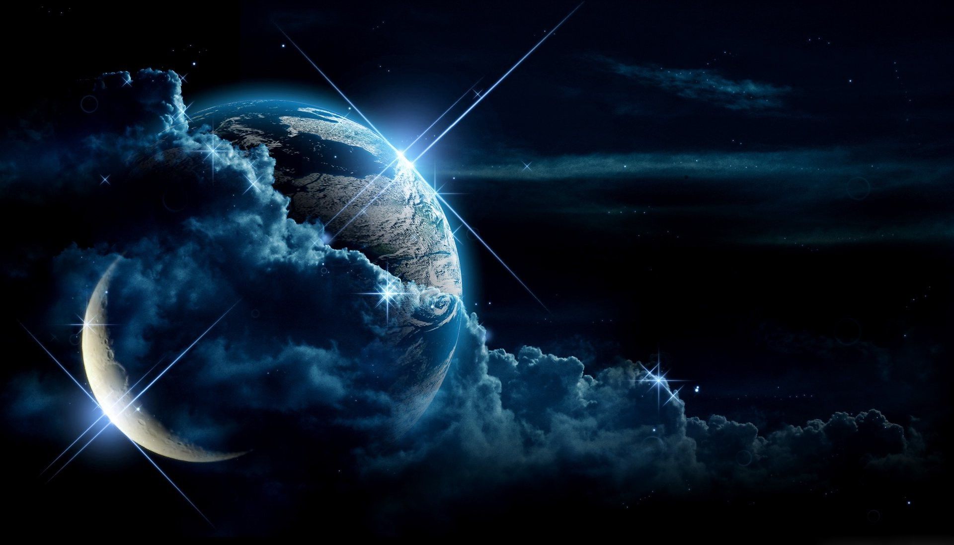 space, Stars, Moon, Earth, Clouds Wallpaper HD / Desktop