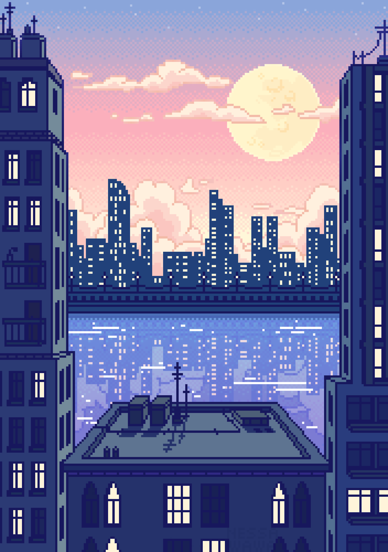 nessawawa: ““ pixel city twitter ” ”. Pixel city, Pixel art landscape, Anime scenery wallpaper