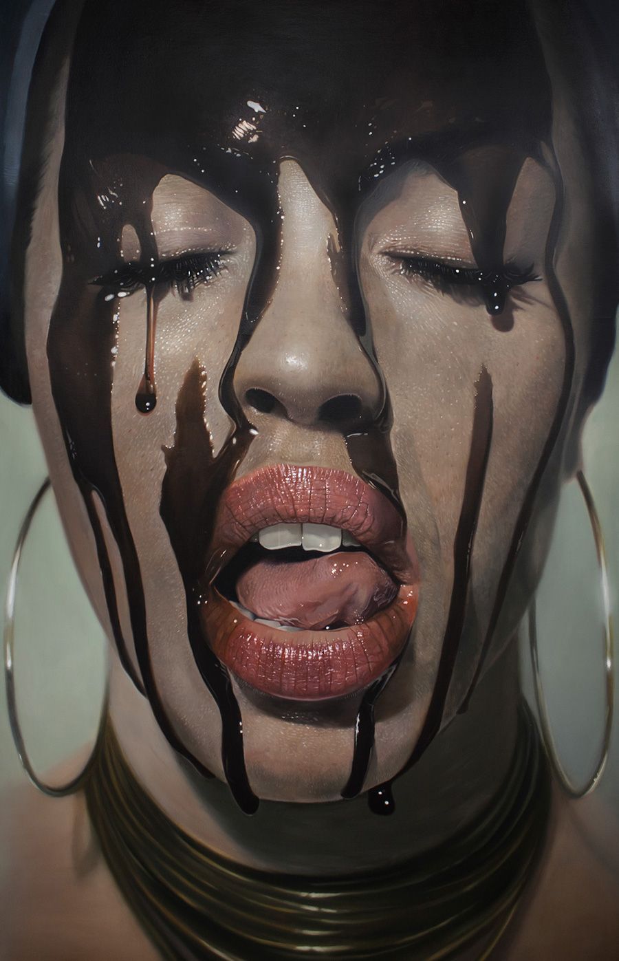 Mike Dargas Paints Dripping Female Portraits. Hyper realistic
