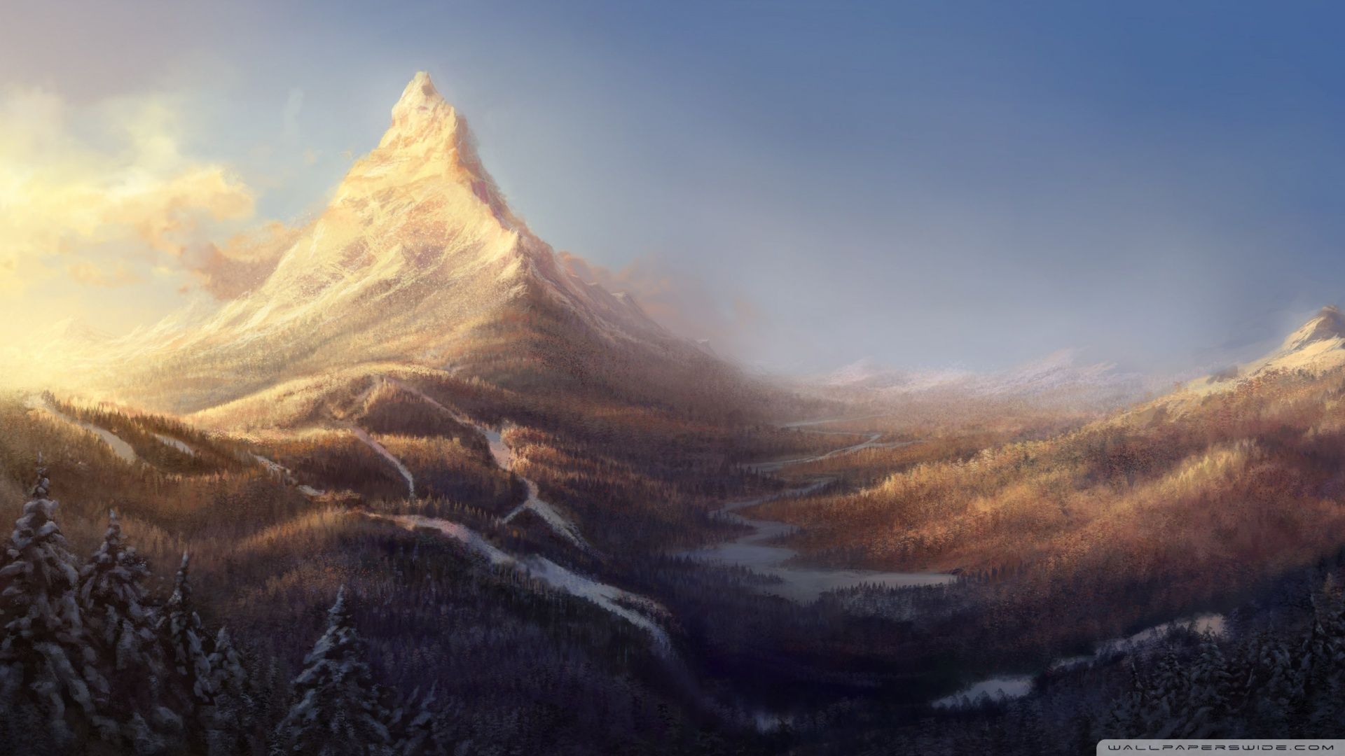 Winter Mountain Painting Ultra HD Desktop Background Wallpaper