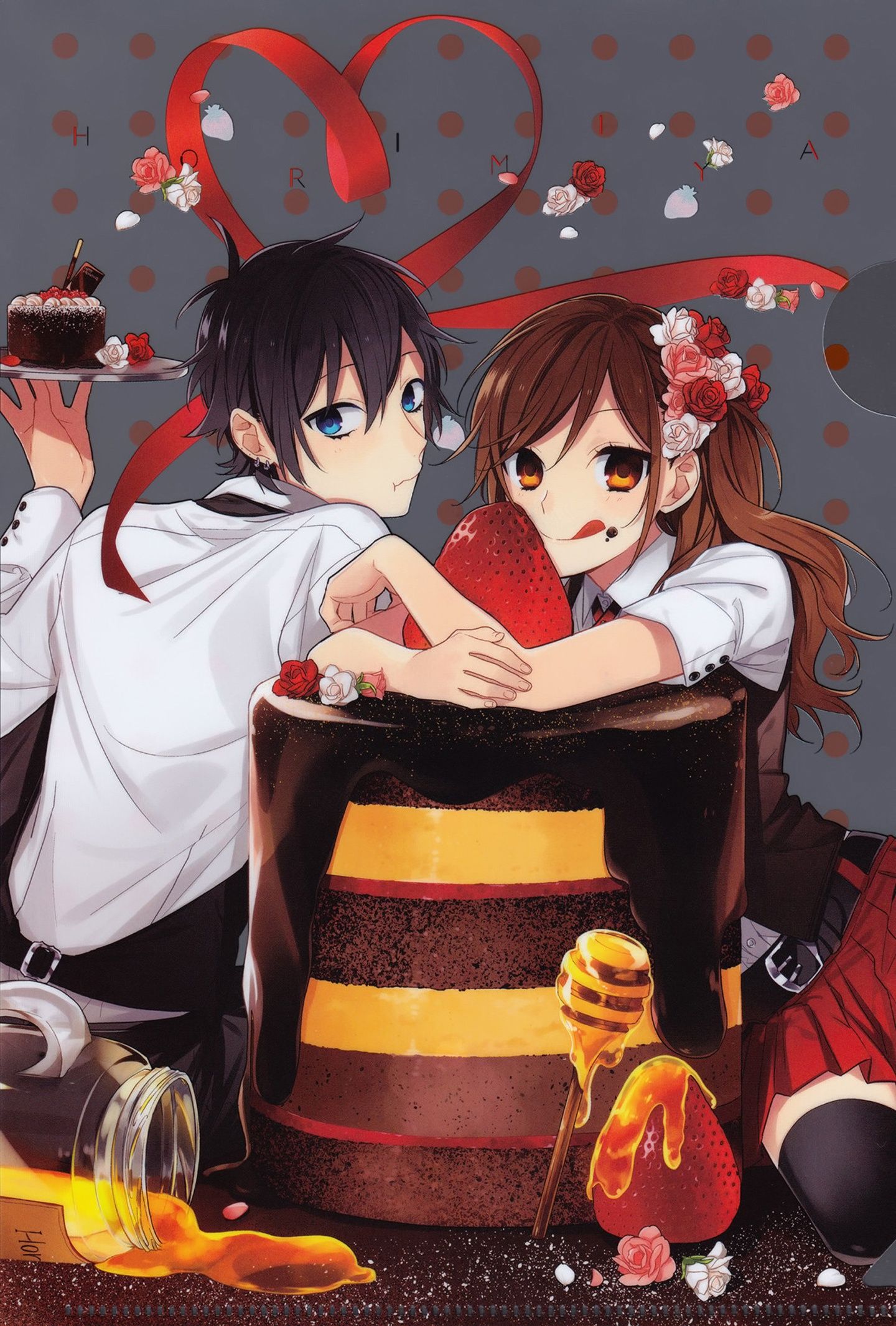 Cake food anime series couple Horimiya rose wallpaperx2130