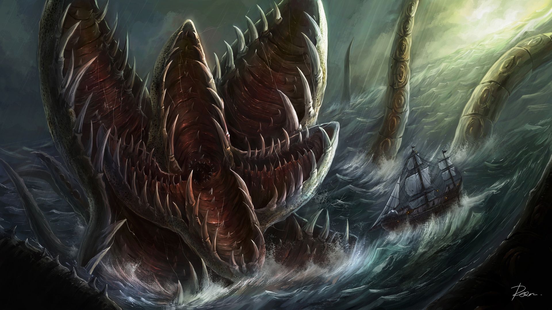 Free download dark paintings art sea ocean nature evil horror