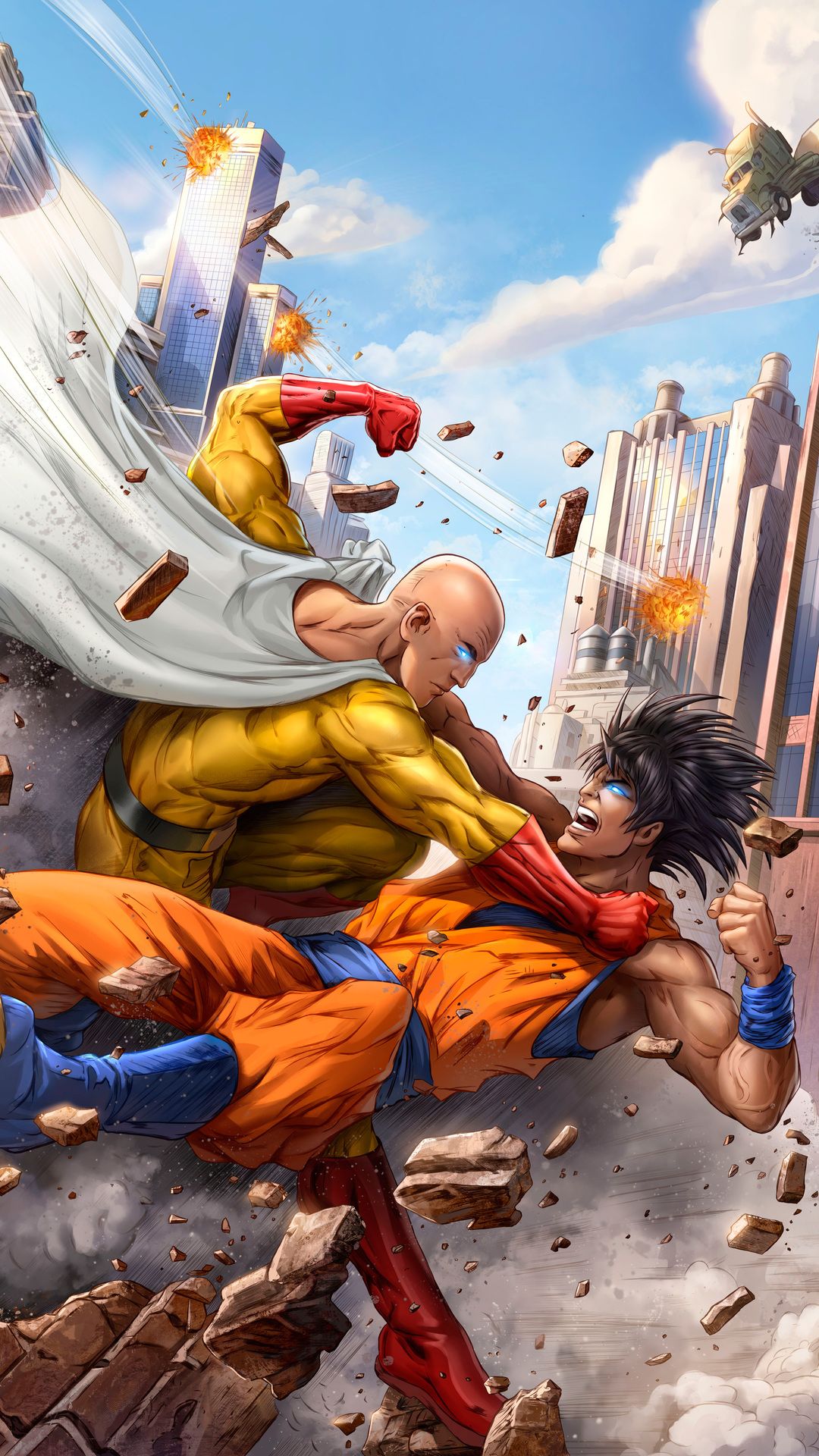 Goku And One Punch Man 5k Art iPhone 6s, 6 Plus, Pixel