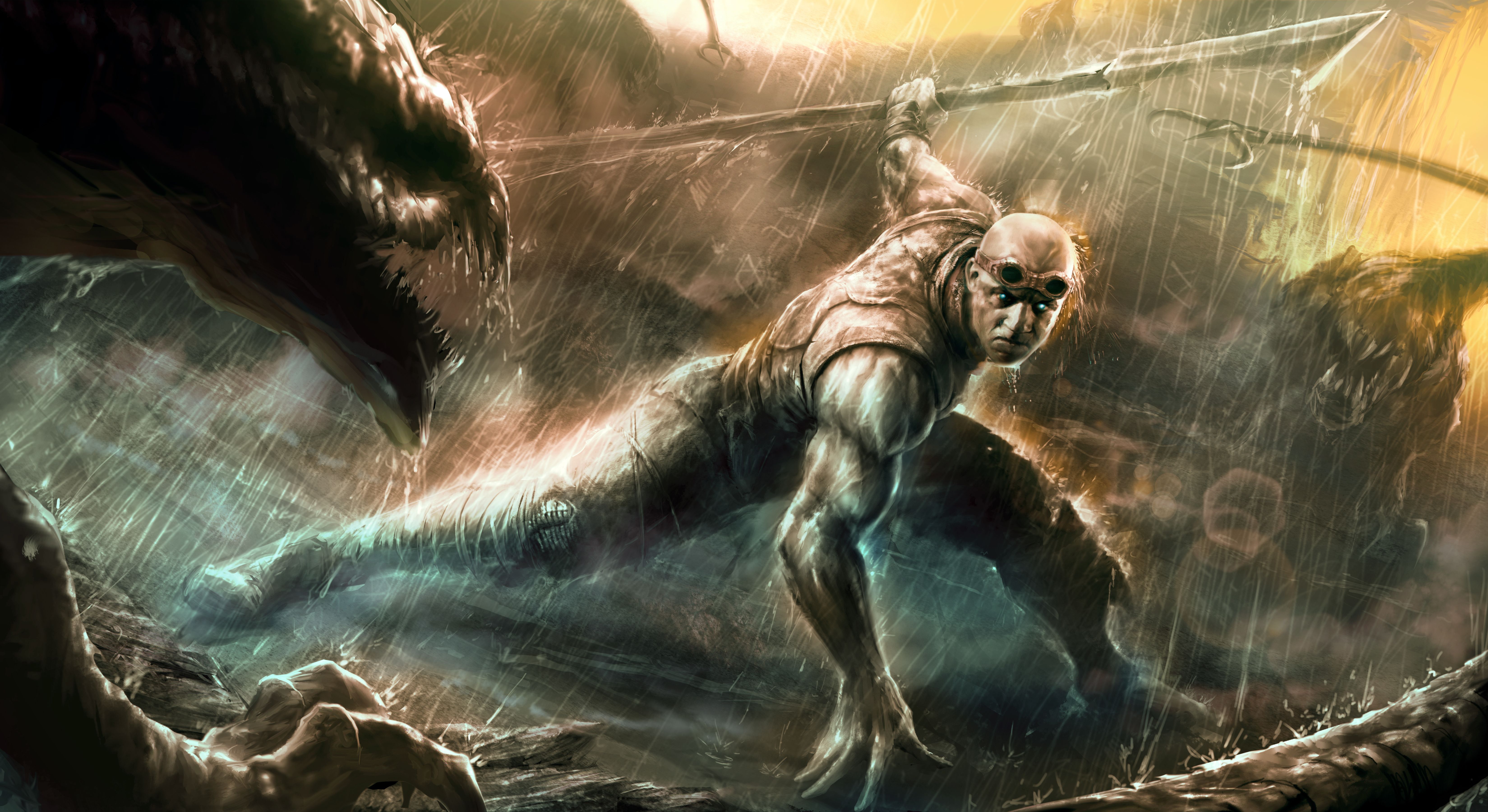 chronicles, Of, Riddick, Warrior, Vin, Diesel, Men, Rain, Movies