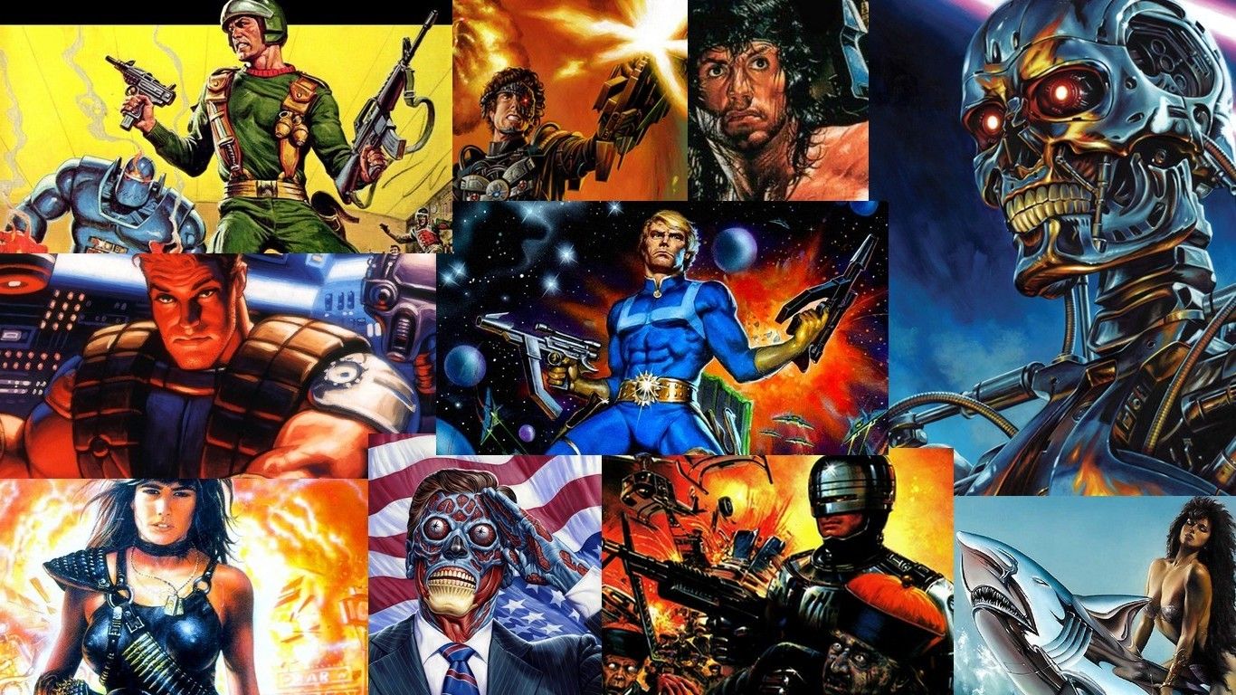1980s, RoboCop, Rambo, Terminator, Space, Badass, Collage, Movies