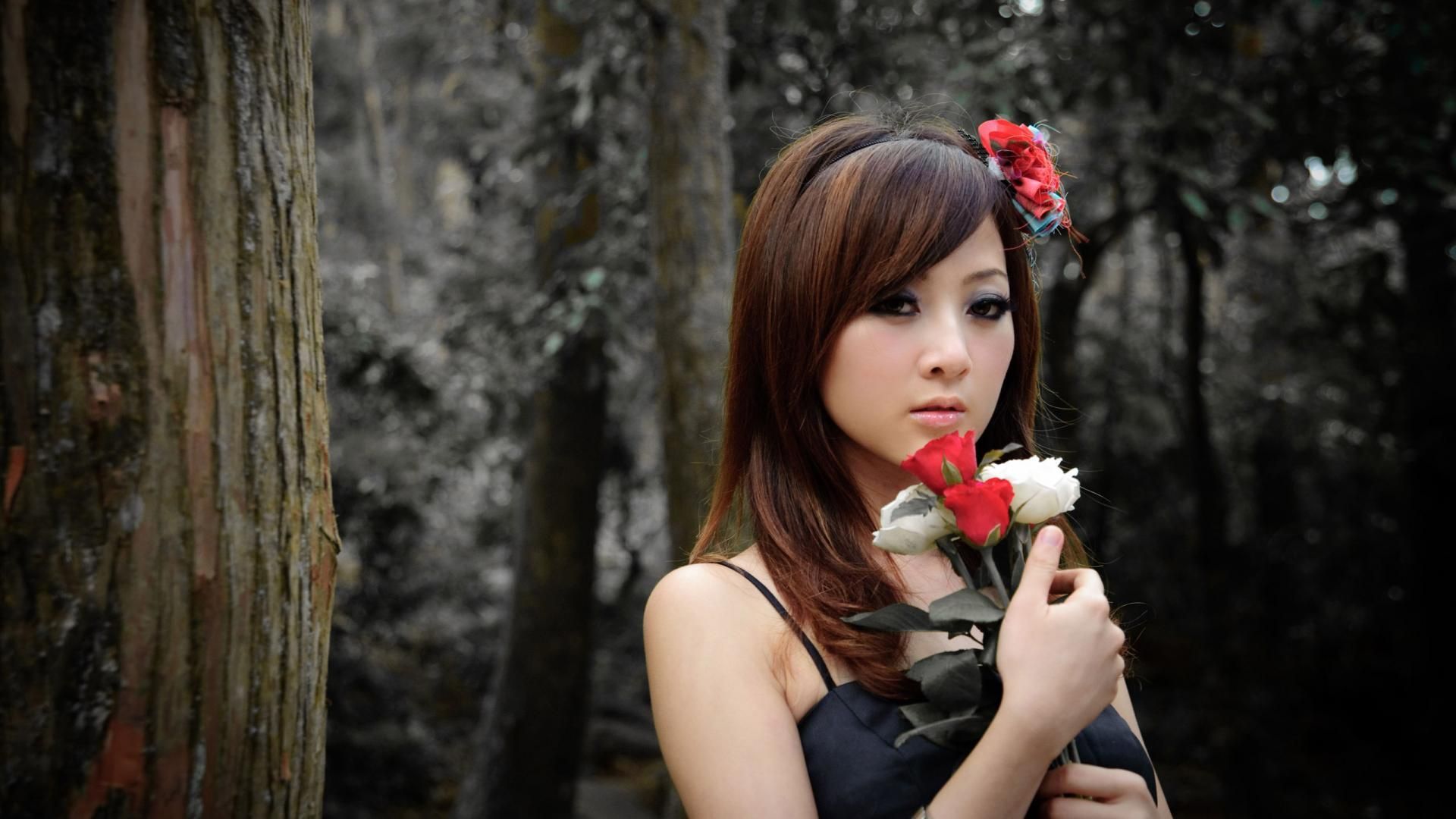 asian model. model asian brunette forest girl rose women