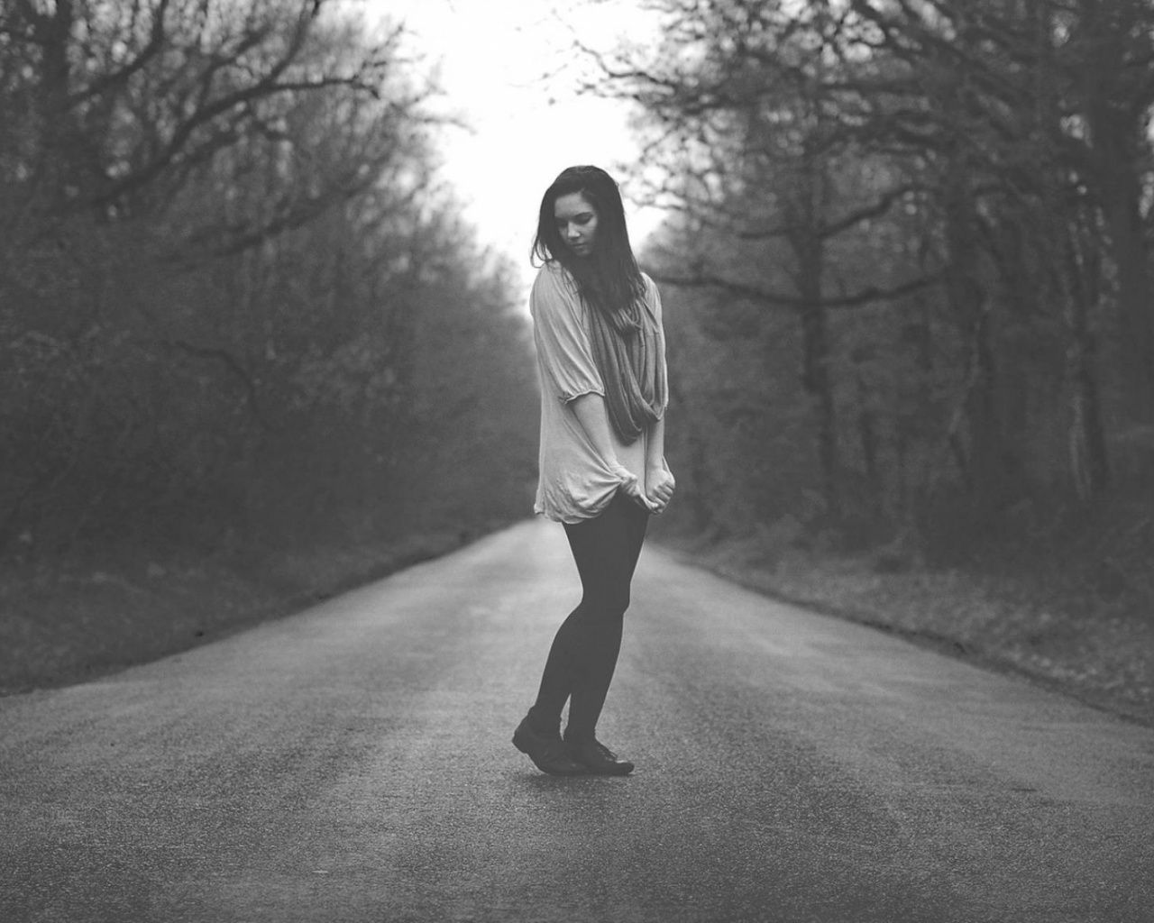 Girl Street Forest Mood desktop PC and Mac wallpaper