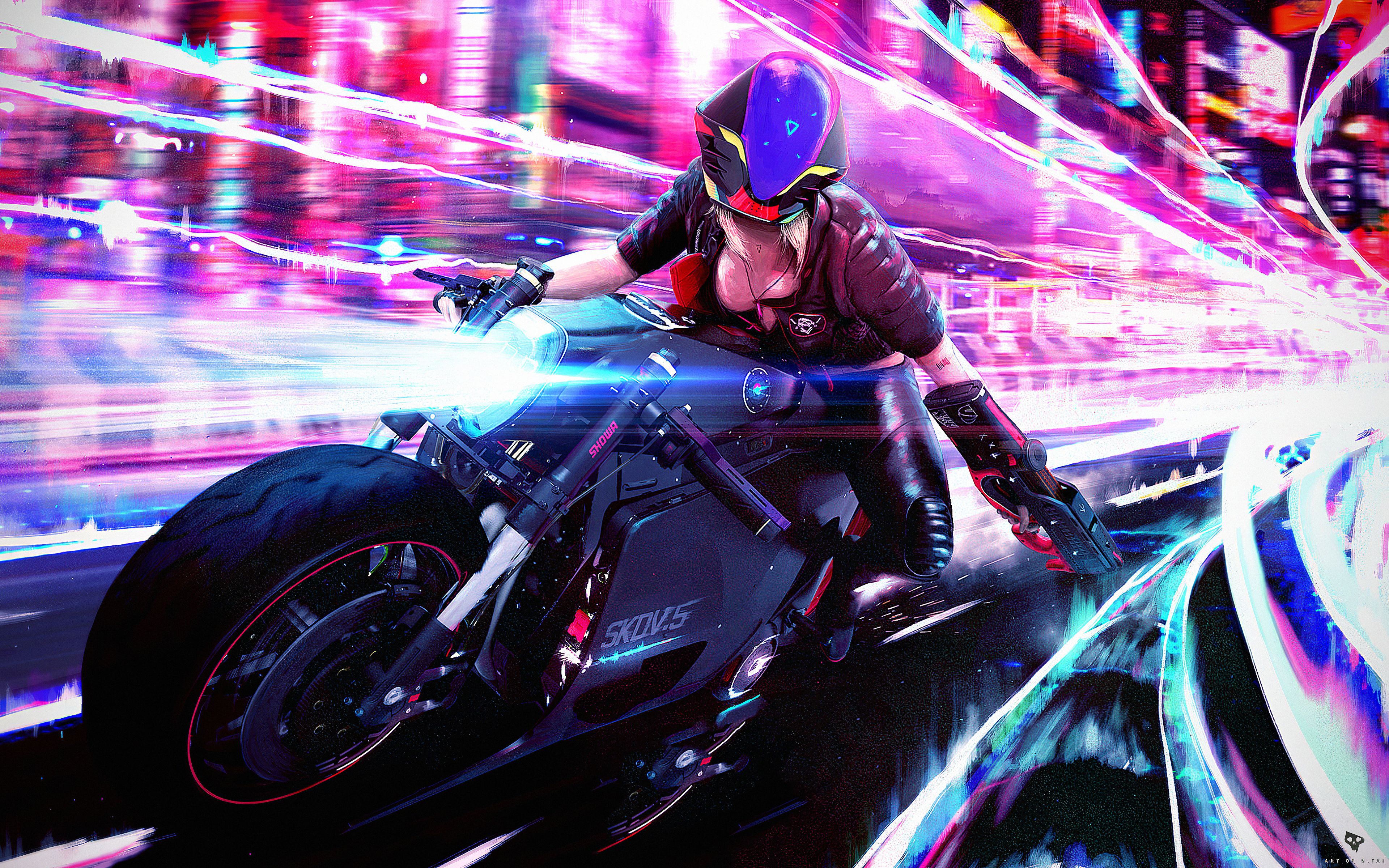Cyberpunk Bike Girl, HD Artist, 4k Wallpaper, Image, Background