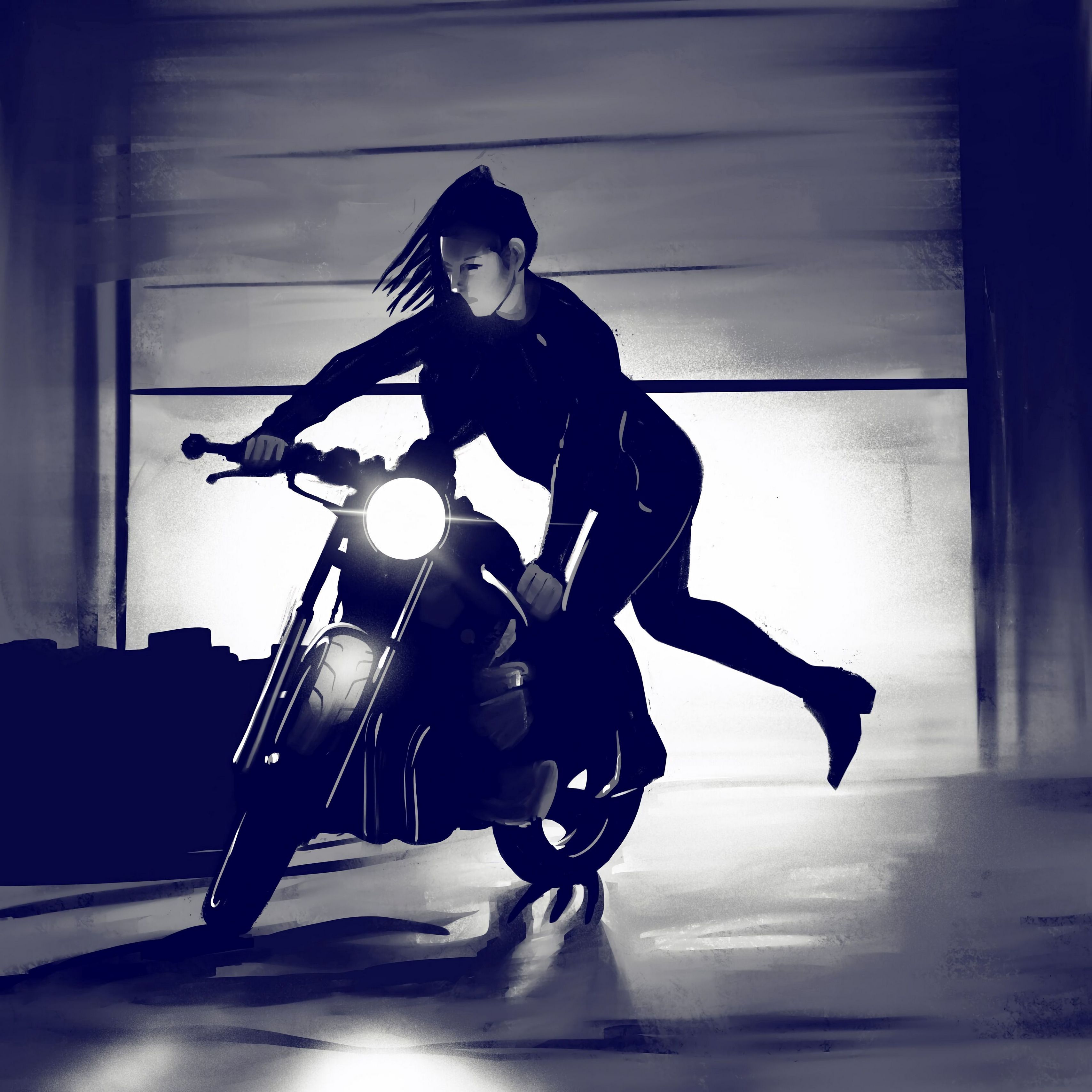 Download wallpaper 3415x3415 motorcycle, bike, girl, art ipad pro