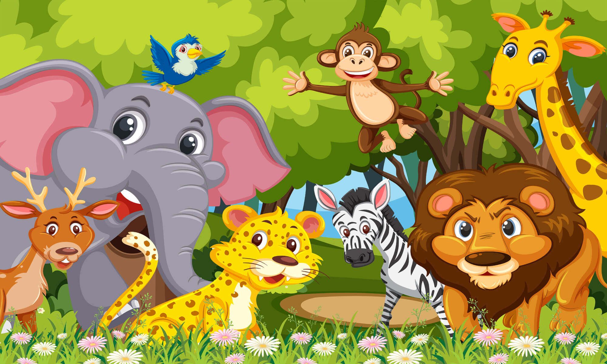 Cartoon Jungle Animals Wallpaper Mural