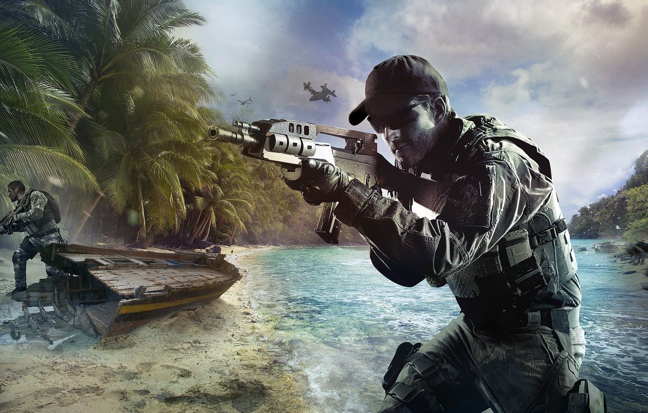 Wallpaper beach, war, boat, island, soldiers, Call of Duty: Black
