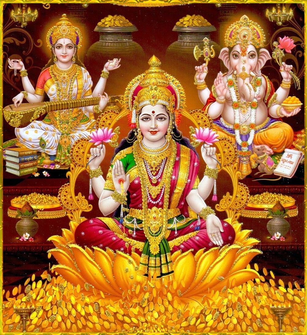 Shri Lakshmi Devi, Saraswati Devi, Ganesh ॐ. Goddess lakshmi