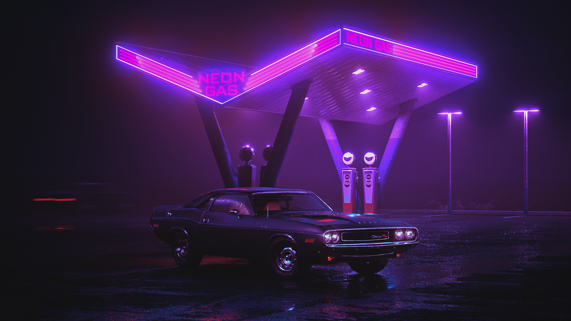 #purple, #car, #Retrowave, #landscape wallpaper. Mocah