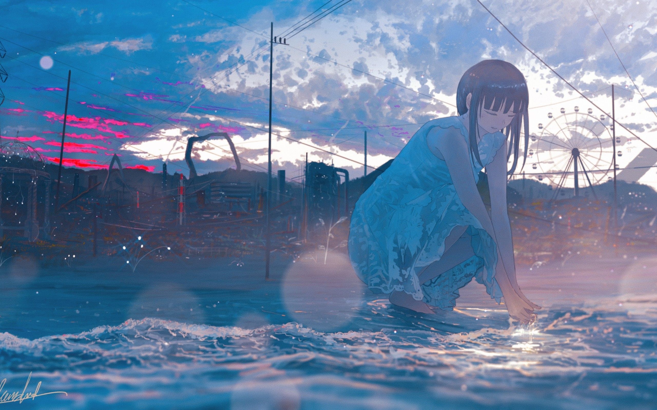 Download 2560x1600 Pretty Anime Girl, Summer Times, Bokeh, Sea