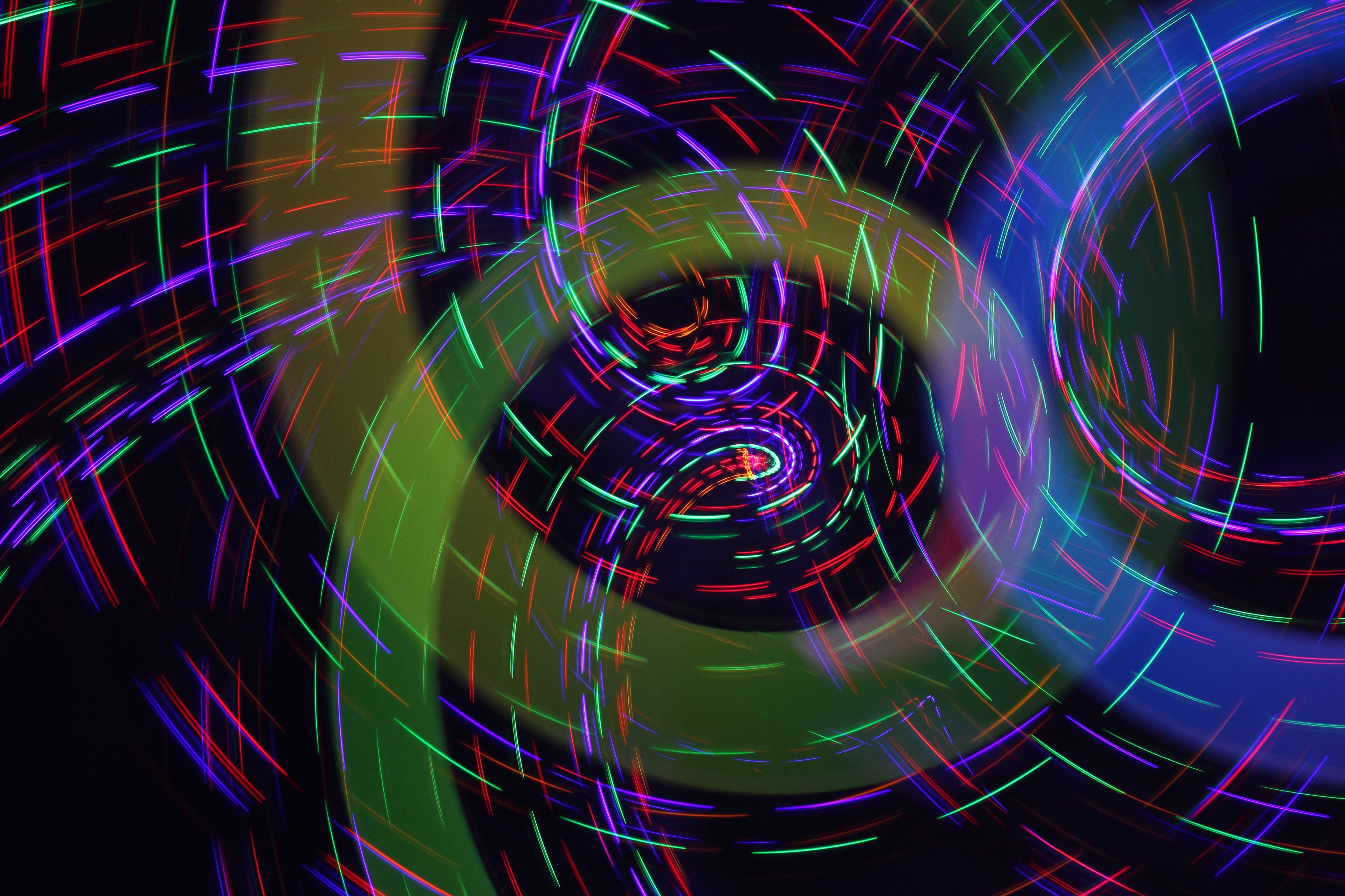 digital Art, Abstract, Spiral, Colorful, Light Trails, Blue, Green