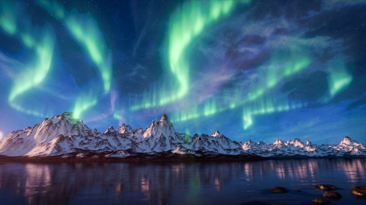 Create the Aurora Borealis over Mountains