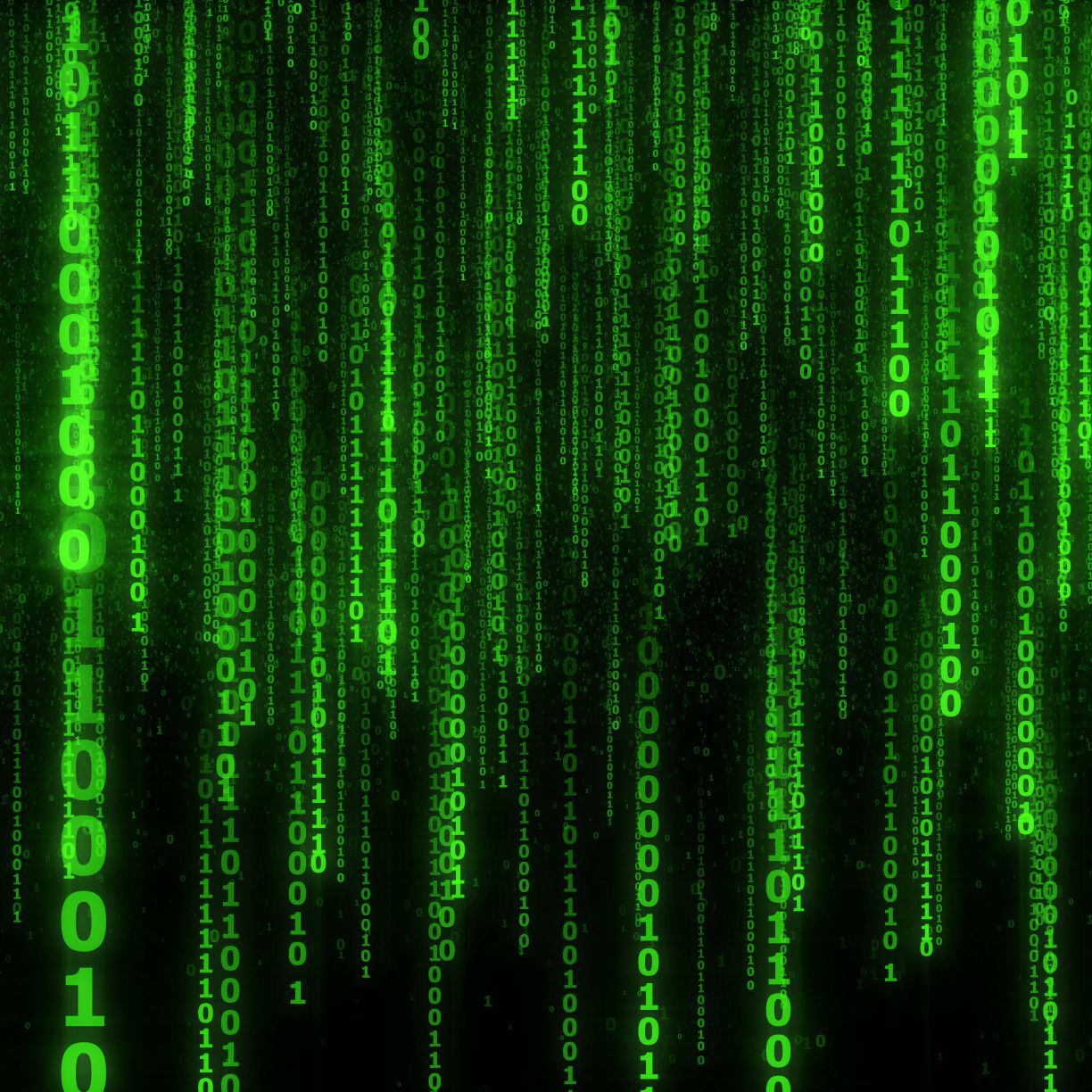 Matrix code, zero & one digits, numbers, green wallpaper