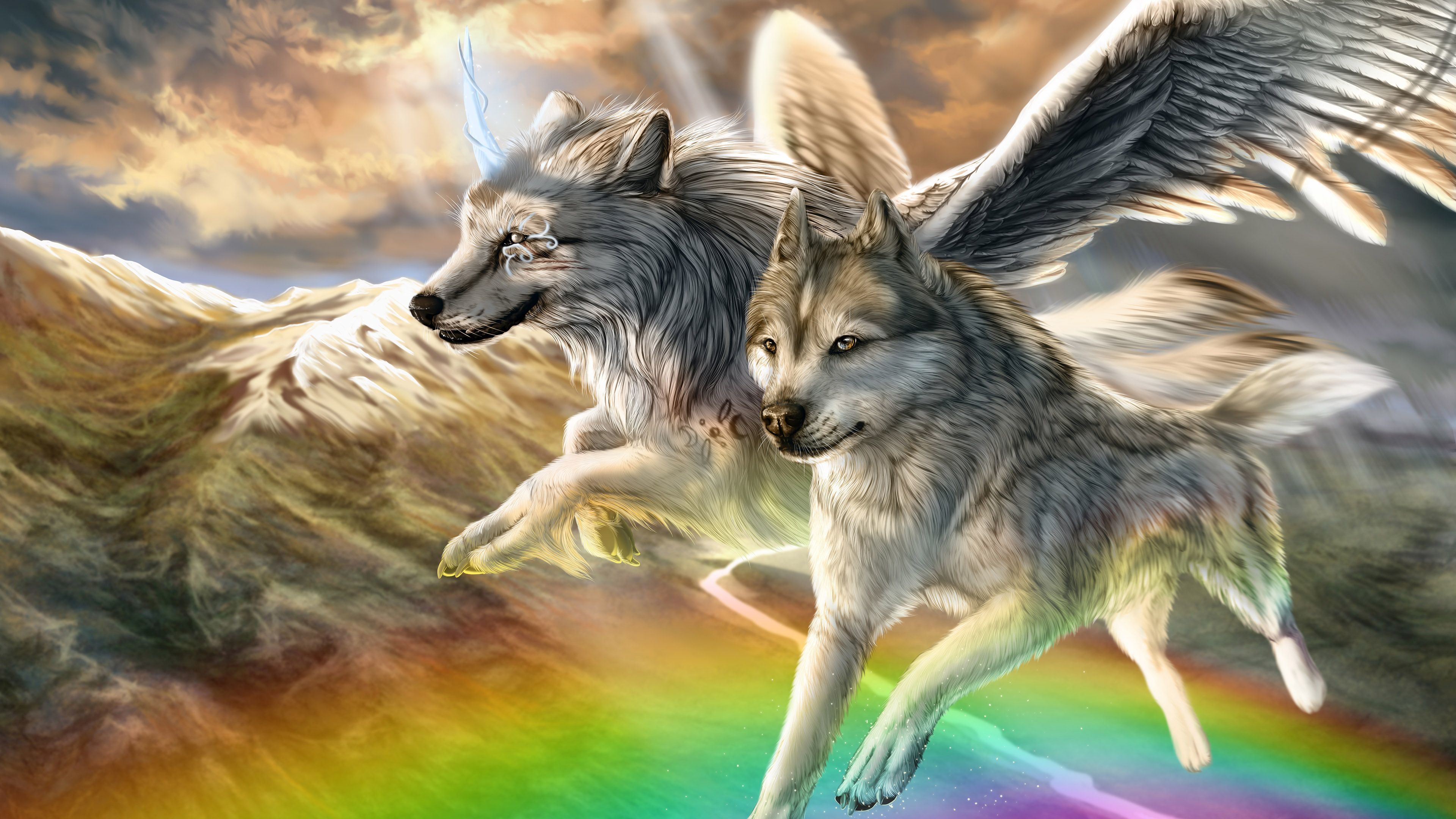 Rainbow Wolf With Wings Wallpaper