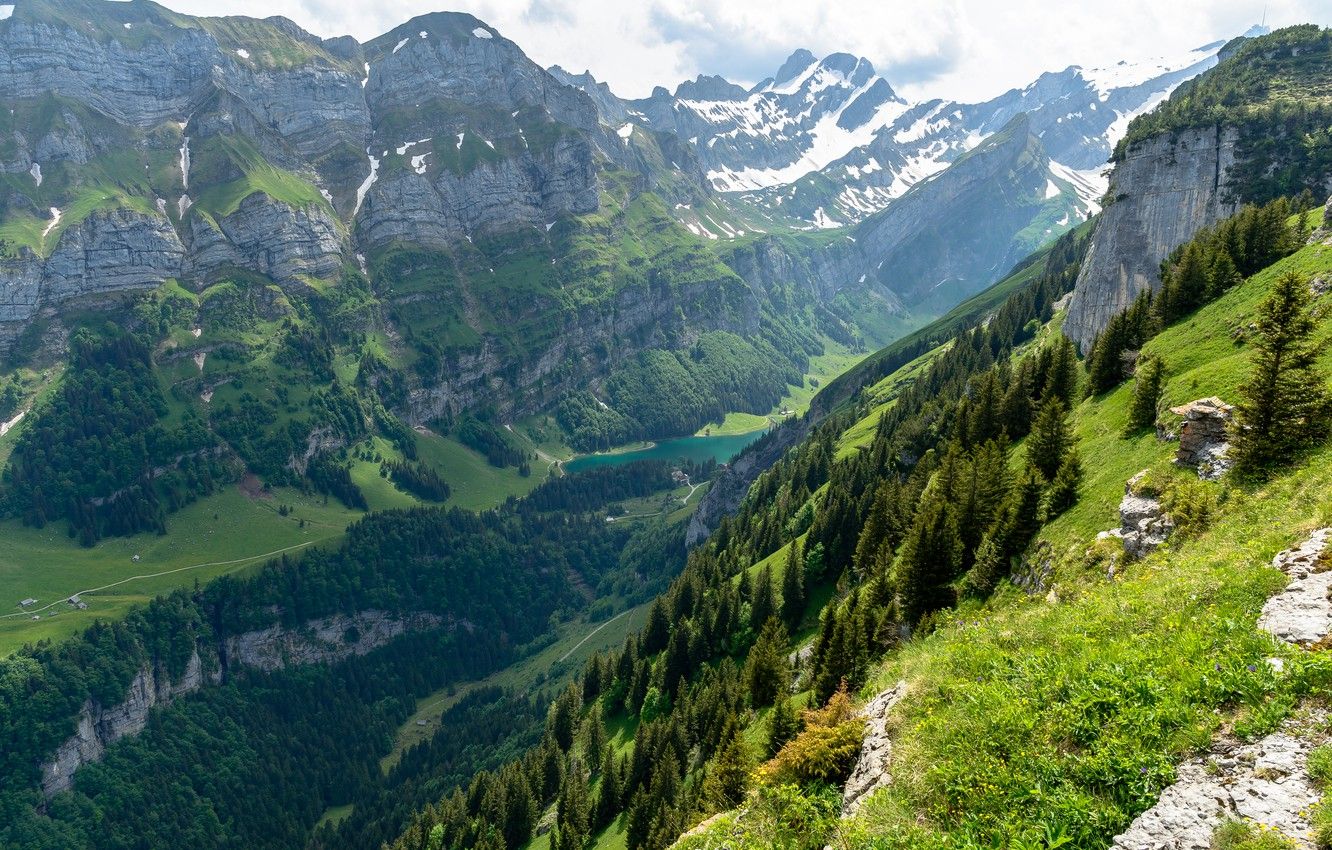 Wallpaper Nature, Mountains, Lake, Switzerland, Forest, Alps, Landscape, Sealeze image for desktop, section пейзажи