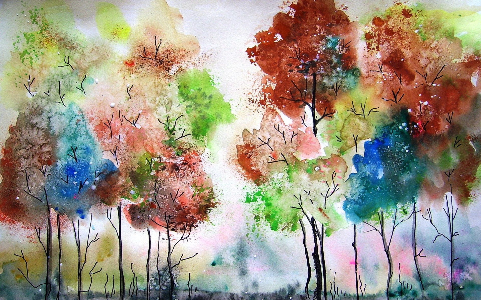 Wallpaper Watercolor painting, trees, colors 1920x1200 HD Picture