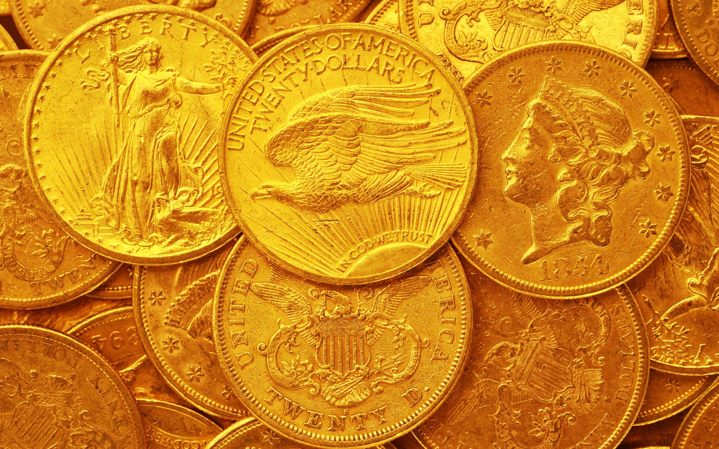 Wallpaper US dollars, gold coins 2880x1800 HD Picture, Image