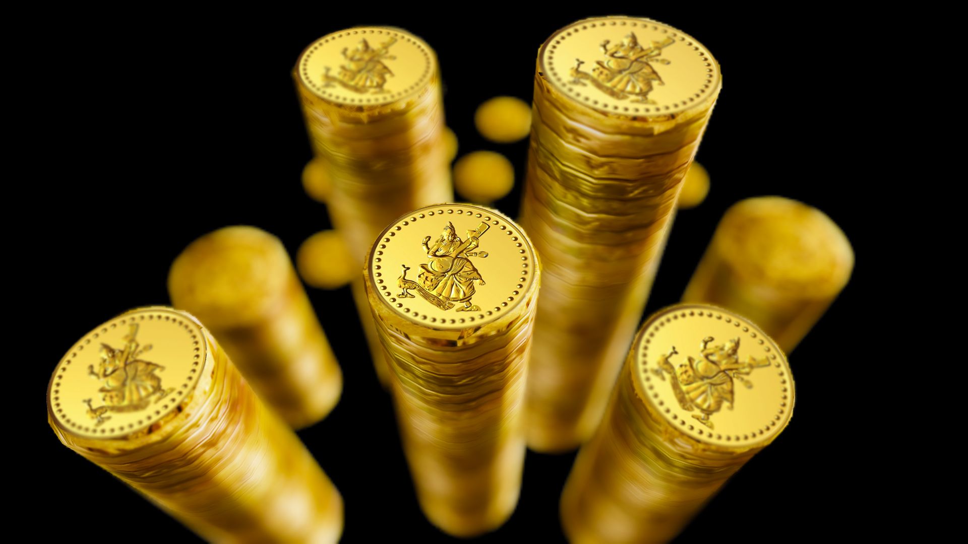Sparkling new golden coins stacks on bright light glowing bokeh background  business finance wealth and success concept  Stock Image  Everypixel