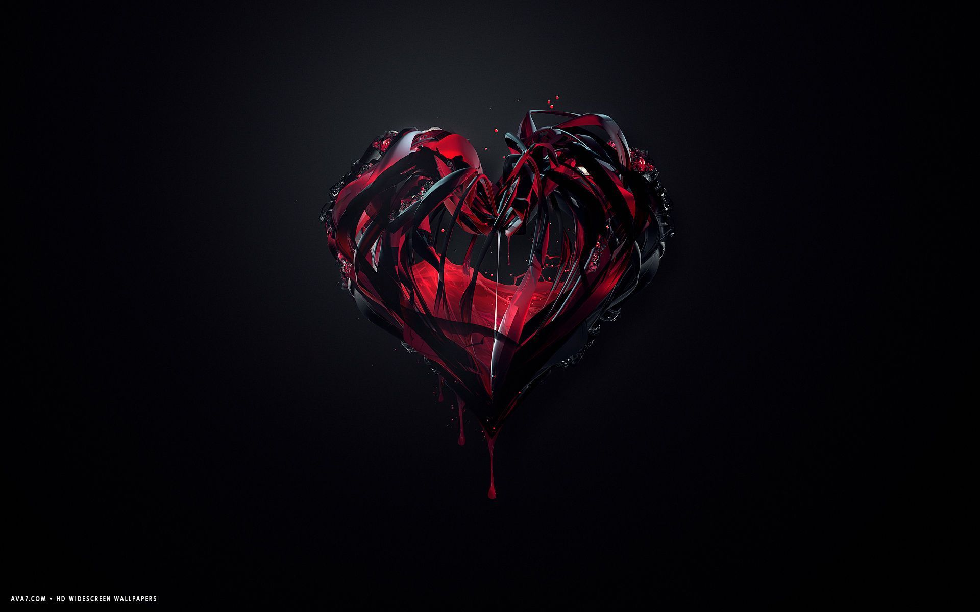 broken red black heart lines glass drops melting HD widescreen