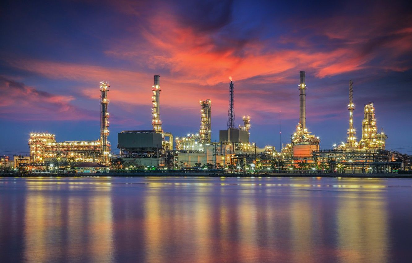 Wallpaper the sky, reflection, Bangkok, oil refinery plant, Refinery image for desktop, section город