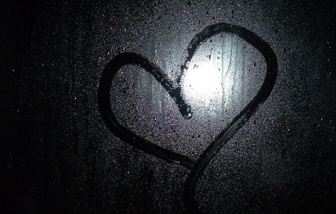 Wallpaper glass, drops, love, rain, black, heart, dark Wallpaper image for desktop, section настроения