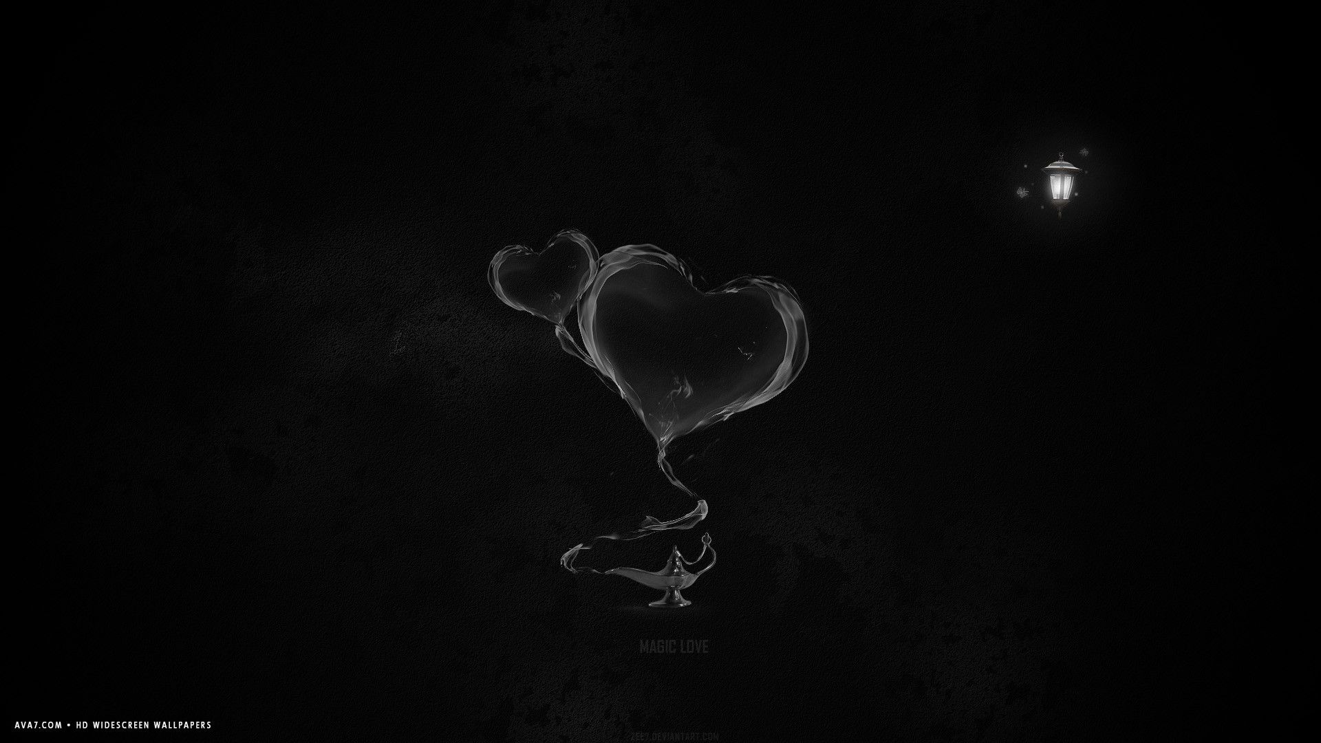 hearts lamp magic smoke dark HD widescreen wallpaper / romantic