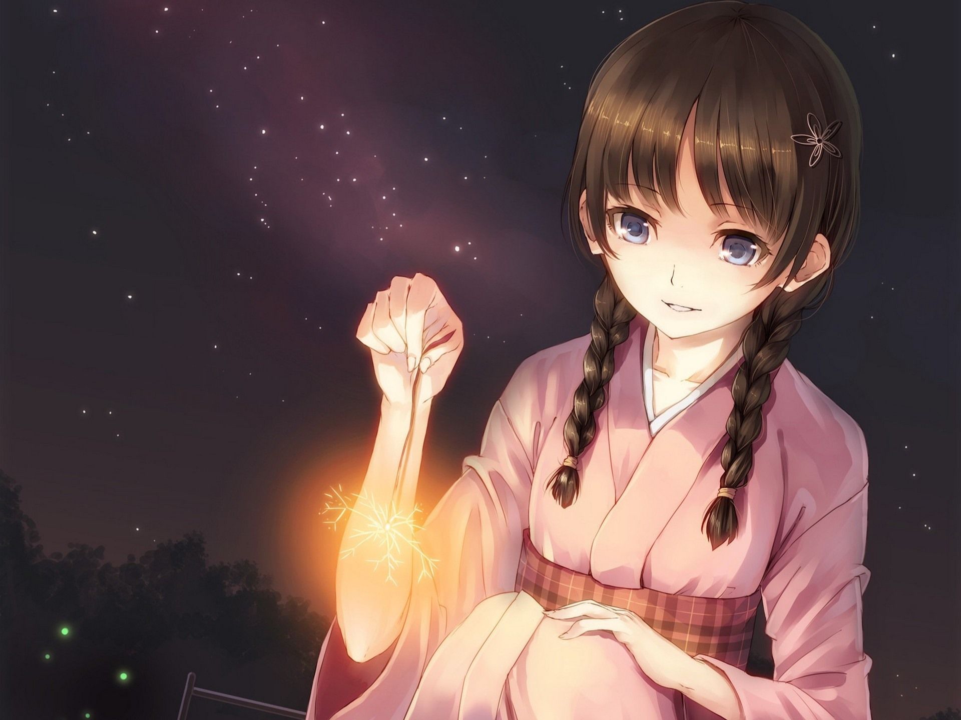Wallpaper Cute anime girl, snowflake light 1920x1440 HD Picture, Image