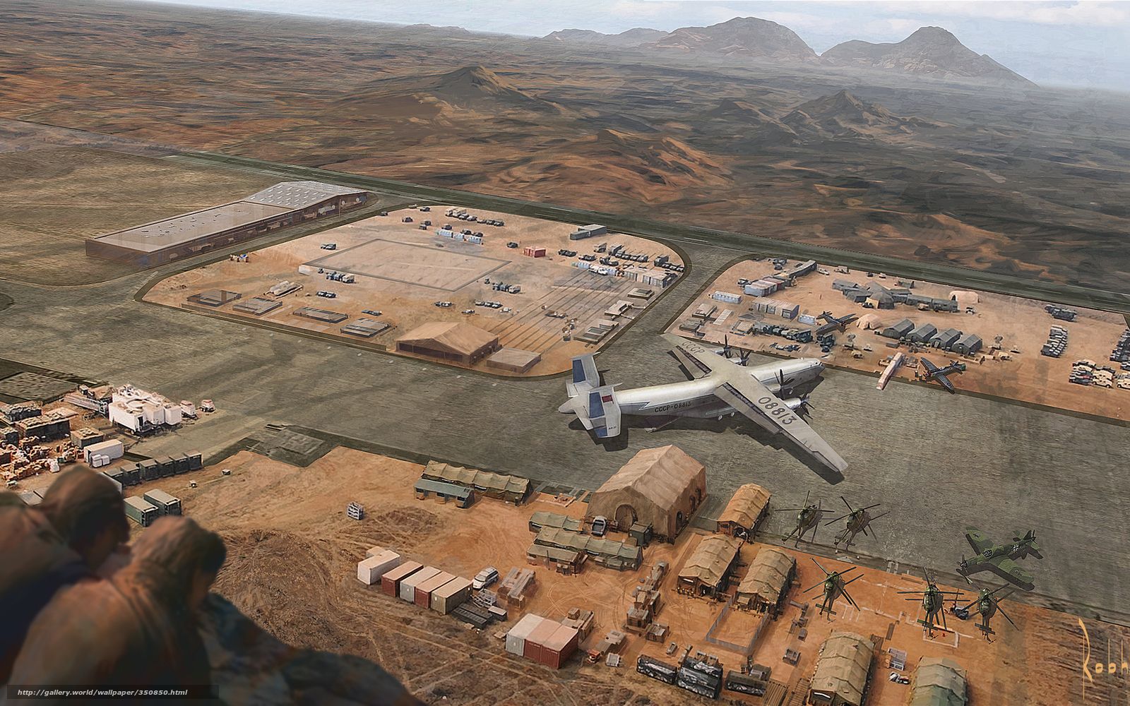 Download wallpaper military base, aircraft, helicopters, desert