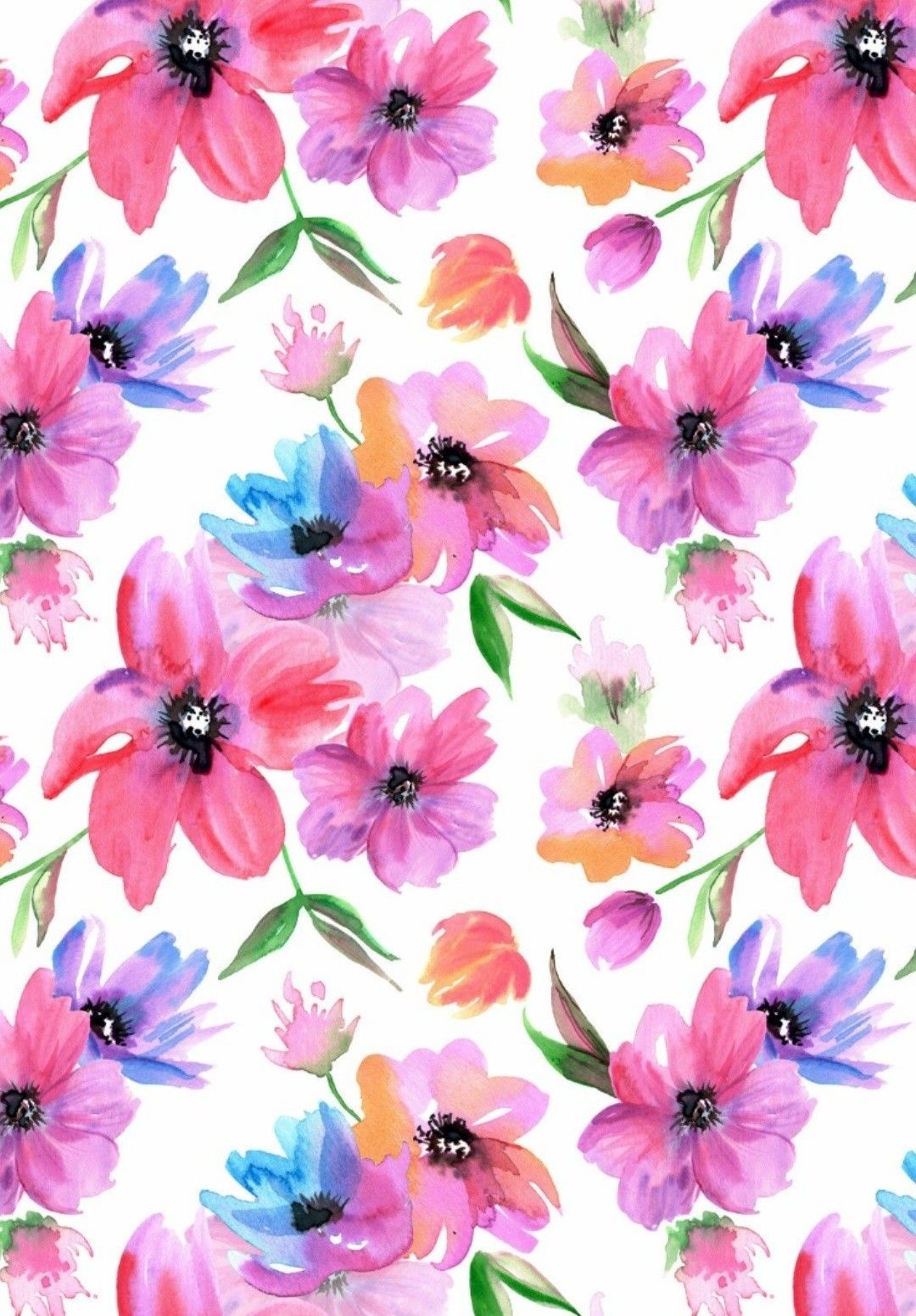 Watercolor Seamless Patterns with Pink and Purple flowers