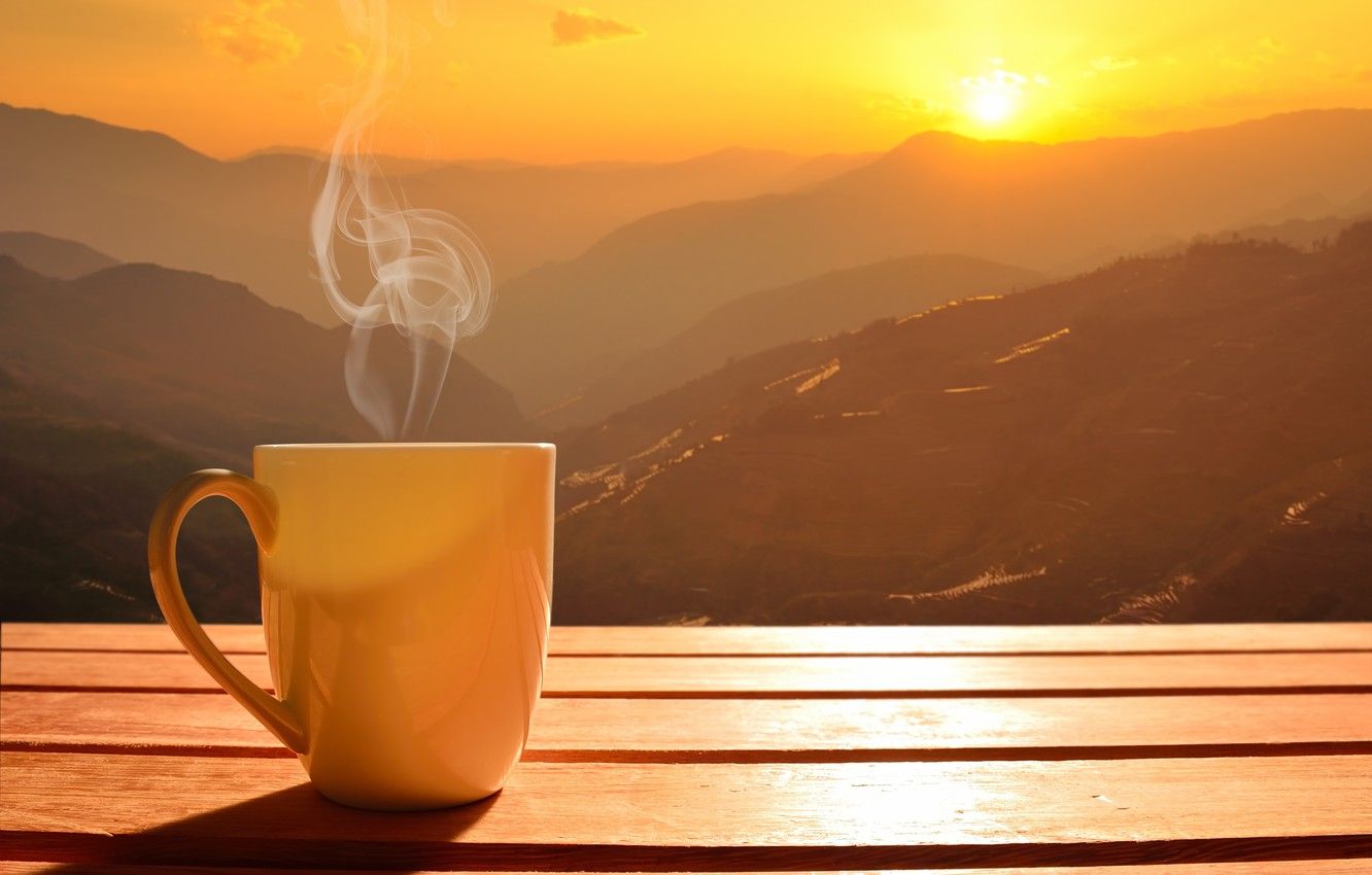 Wallpaper the sun, dawn, coffee, morning, Cup, hot, coffee cup, good morning image for desktop, section настроения